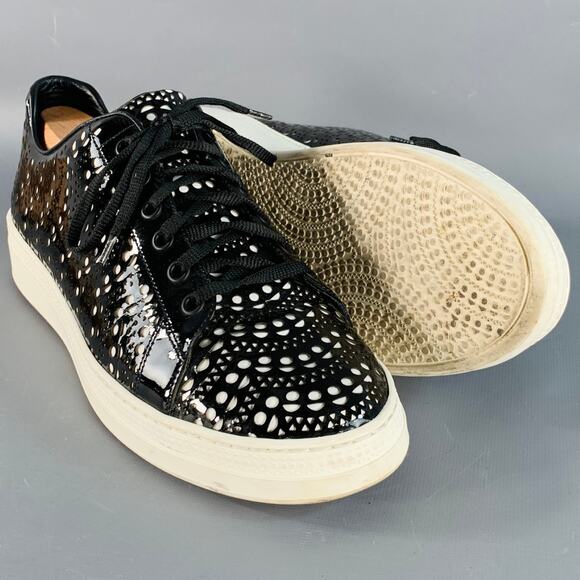 ALAIA Size 9 Black White Perforated Patent Leather Sneakers - Picture 5 of 10